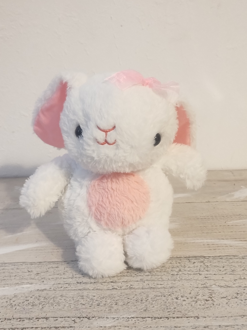 Cute White Bunny Rabbit Plush Stuffed Animal with Pink Bow